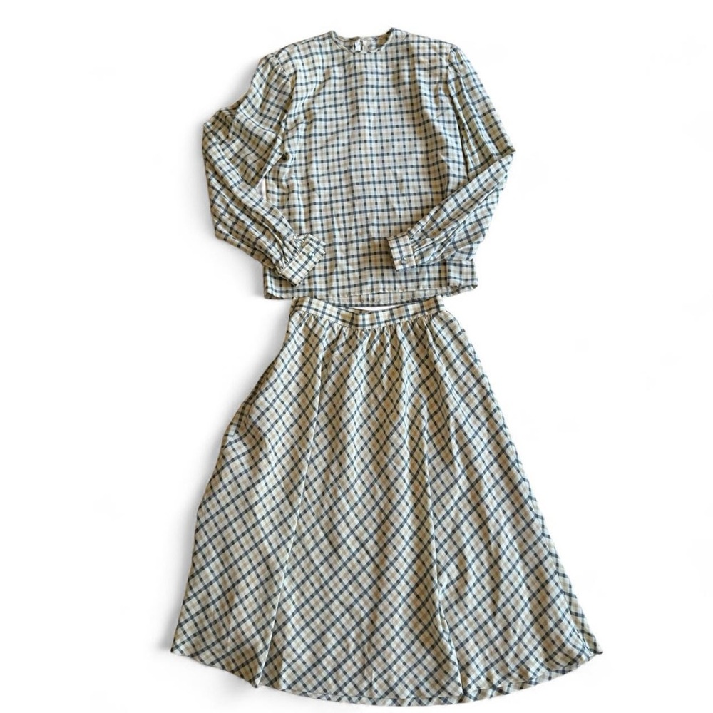 Stunning vintage David Hayes plaid silk skirt and shirt set